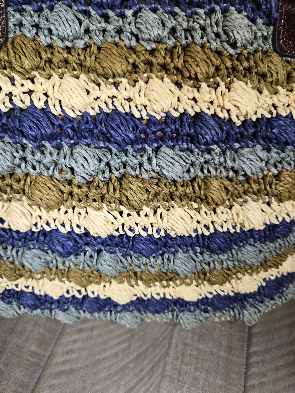 Brighton Woven Striped Crochet Tote Bag in Blue, Green & Cream - Picture 8 of 14